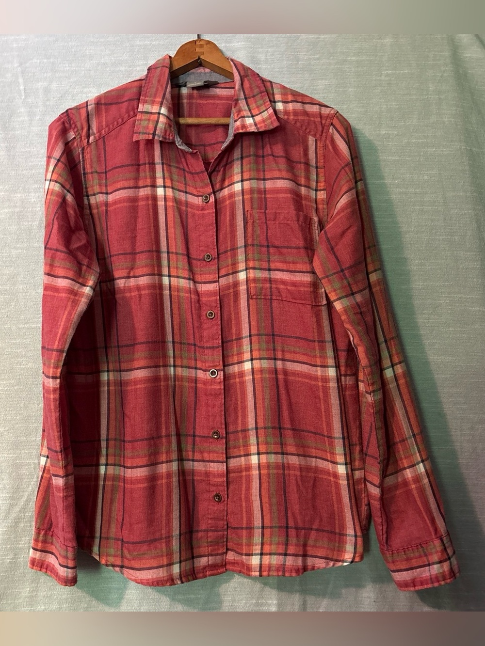 Natural Reflections Flannel Shirt Long Sleeve Button Up Pink Plaid Women’s Sz M